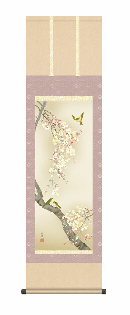 桜花風景図】山田秋衛 998 屋形船 花見 掛け軸 肉筆 【公式通販】