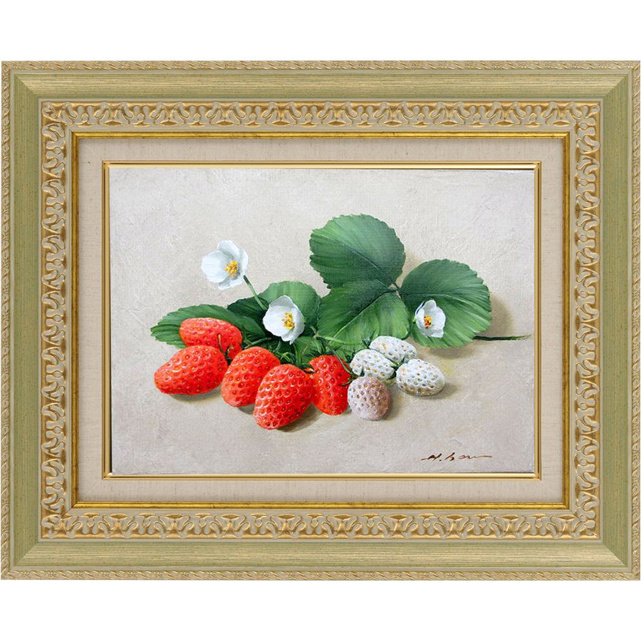 楽天市場】手描き 油絵 額入り油彩画 いちご F4サイズ フルーツ 果物