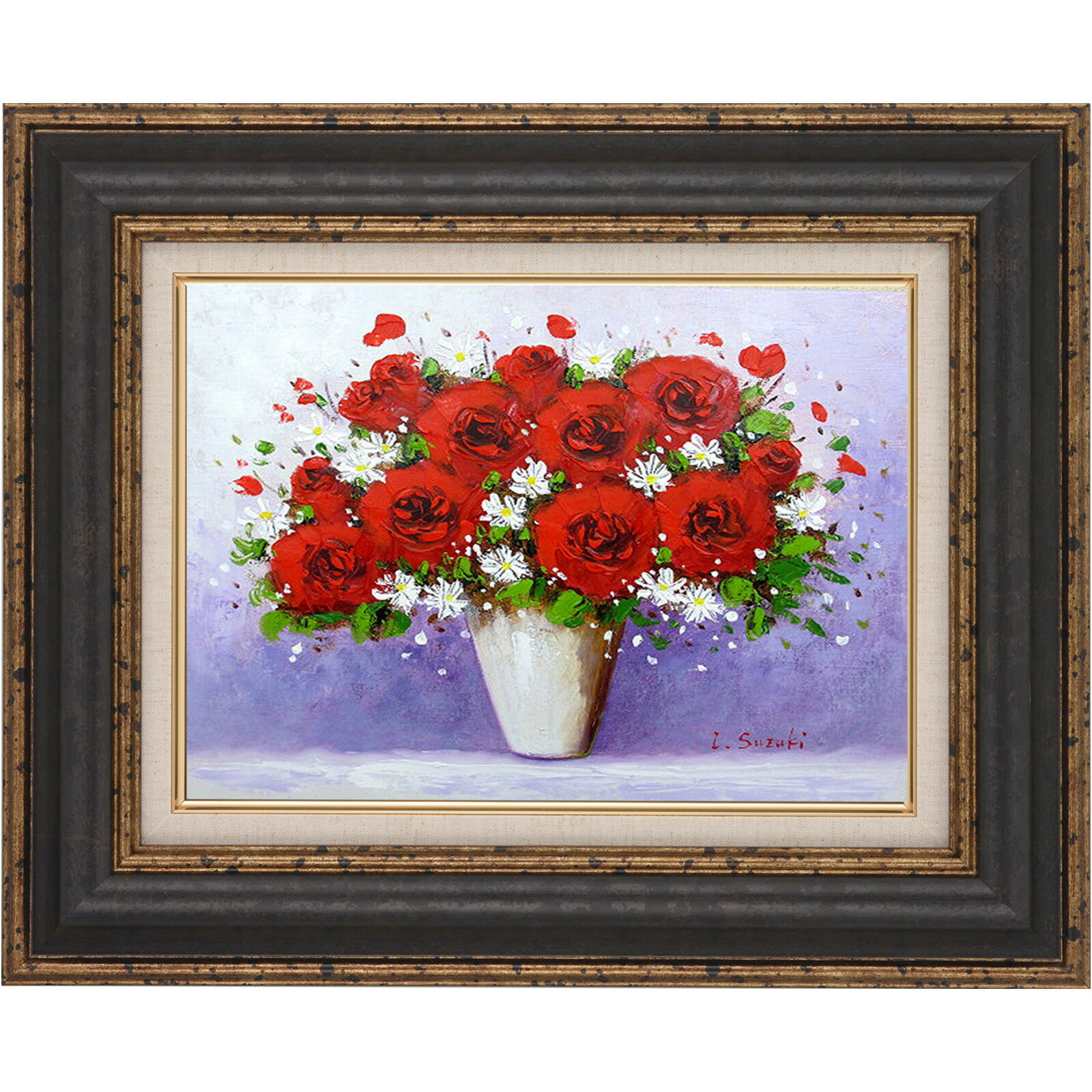 花の絵 油絵 油絵マット付きマット白色 花の絵 油絵 油絵マット付き