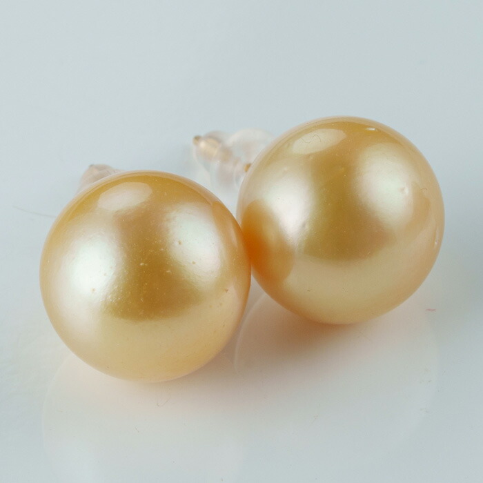 大粒南洋白蝶真珠ピアス茶金