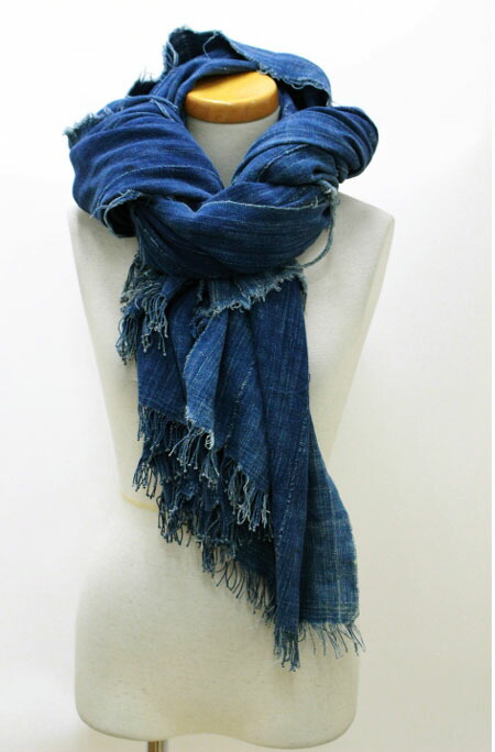 タイ 族 ブランケット ストール インディゴ 藍染 刺繍 骨董