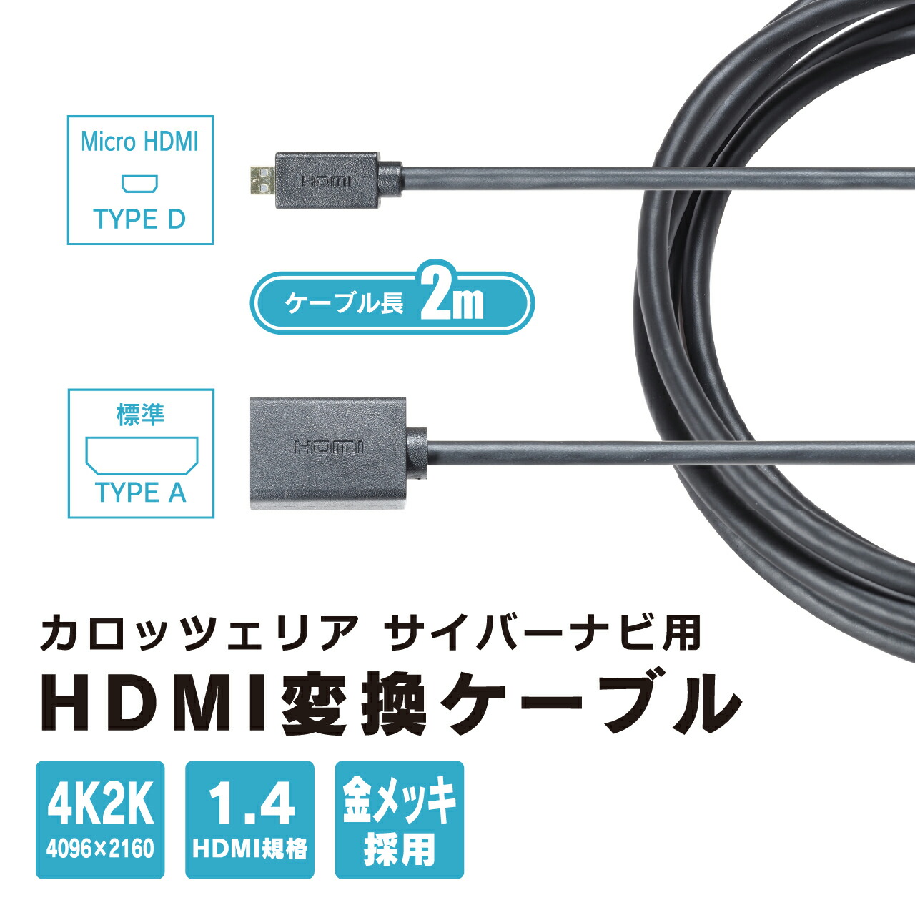 楽天市場】HDMI変換ケーブル HDC14 2.0m HDMIタイプA メス ⇔ HDMI