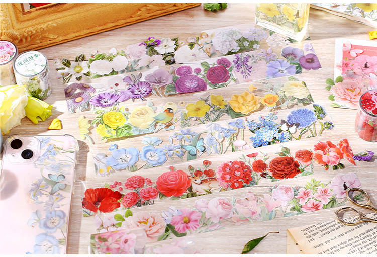 楽天市場】即日出荷 クリアテープ 幅40mm 花柄 カラフル 透明 PET素材