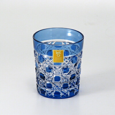 美品】江戸切子風 カットガラス デキャンタ／ブルー×クリア 八角形栓