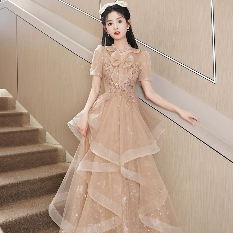 楽天市場】送料無料 イブニングドレス ベージュ シャンパン色 ロング