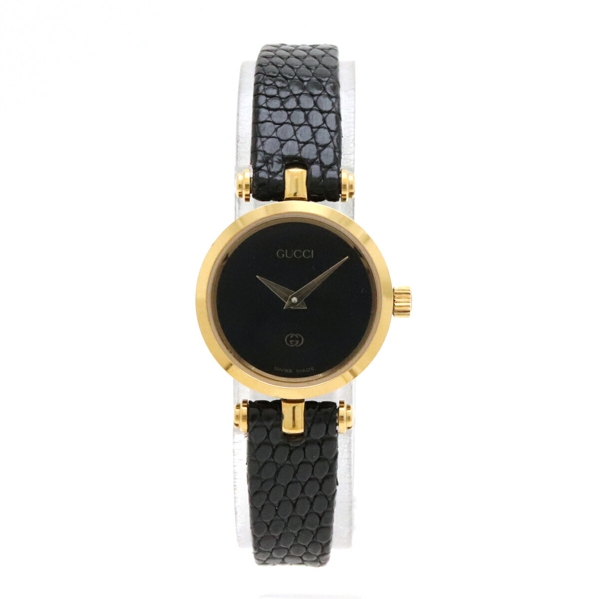 GUCCI レディース 腕時計 クォーツ レザーベルト ブラック文字盤 GP