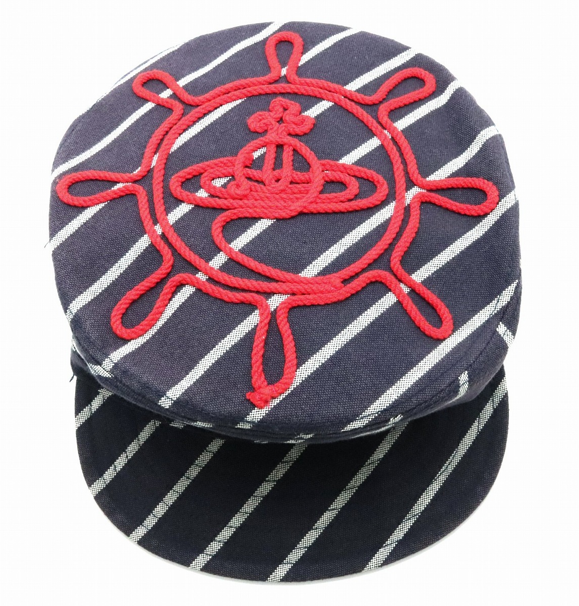 ニット帽 赤と青のストライプ 人形模様 ヴィヴィアンウエストウッド