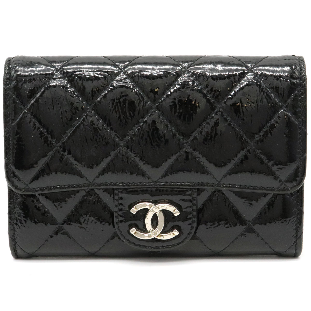CHANEL 黒 パテントレザー 二つ折り財布 【公式通販】