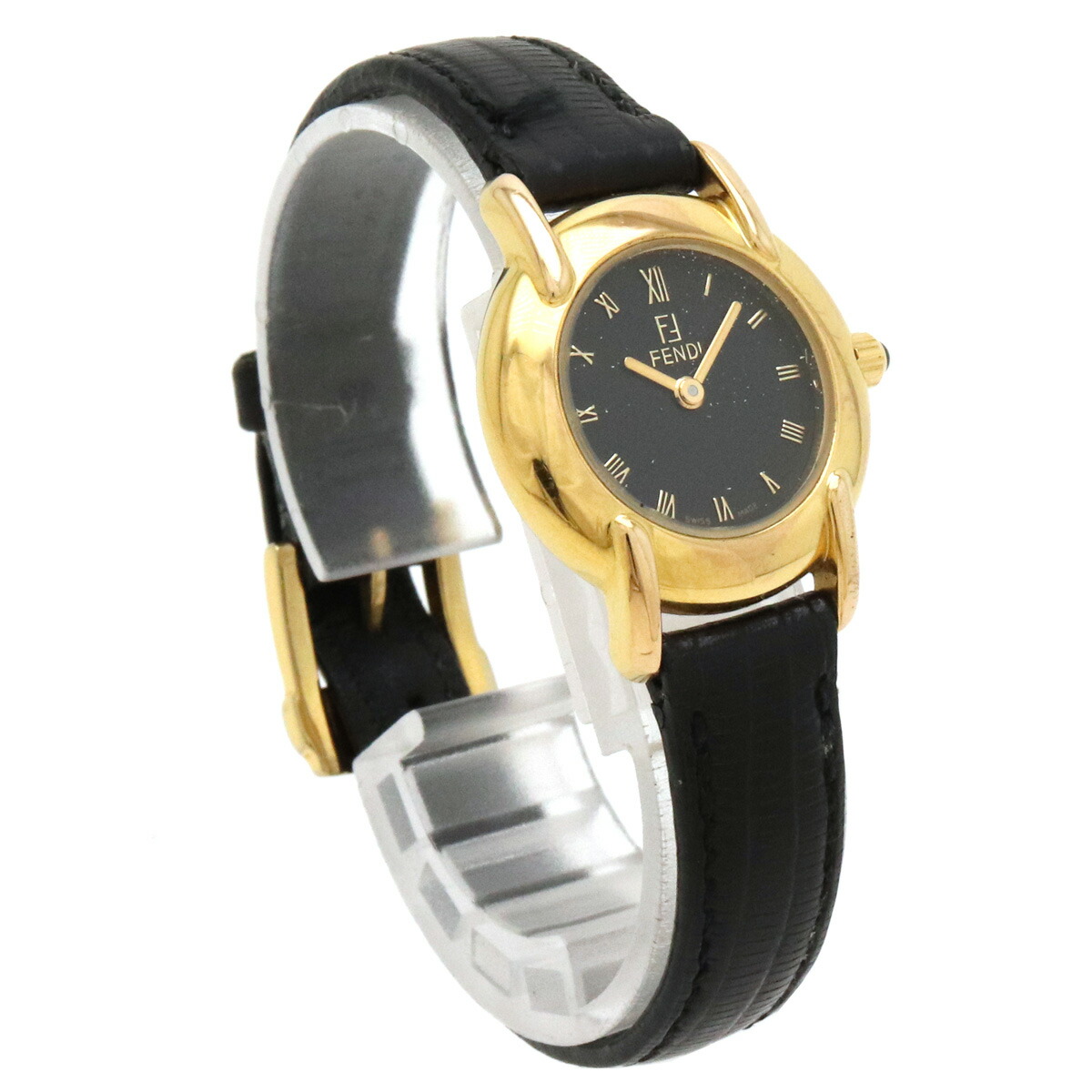 ジャンク品】FENDI 黒 レザーベルト 時計 ゴールド金具 楽天市場