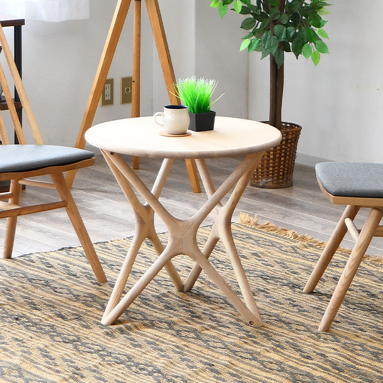 天然木 サイドテーブル 円形 アッシュ材 天然木 サイドテーブル 形