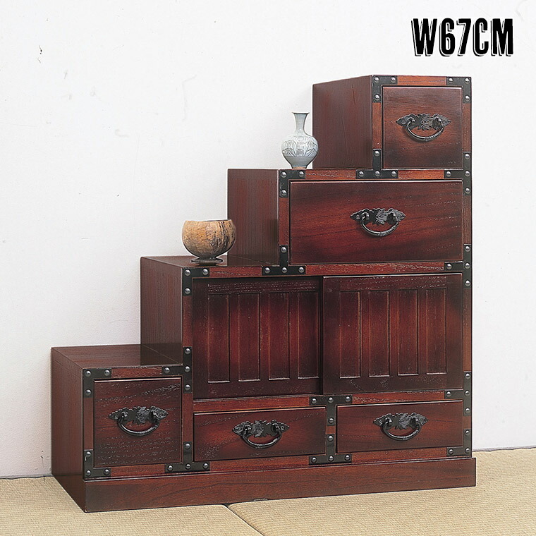 DIC112 明治大正期 和製アンティーク 階段箪笥 特大7段 左上がり