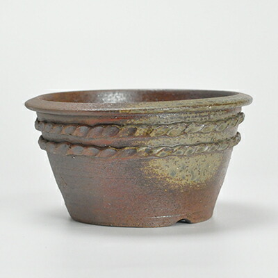 楽天市場】盆栽鉢 作家鉢 5号 二重縄中深鉢 伊藤光伸作 幅16.2cm×高さ