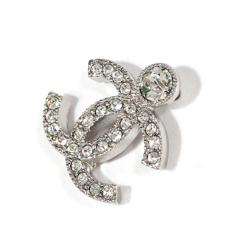 ＋【訳あり】シャネル ピアス 両耳 ストーン付き CCロゴ シルバー