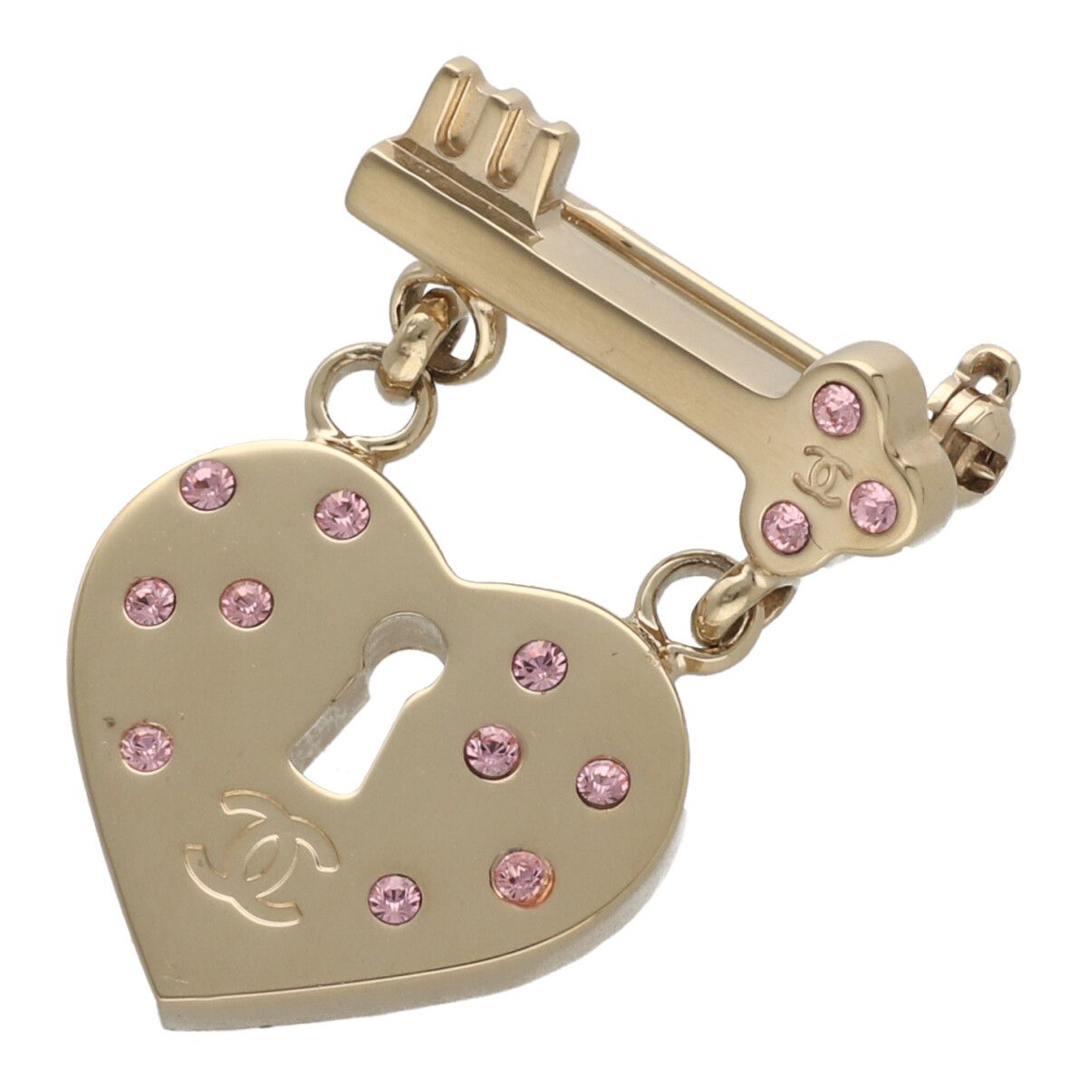 ☆ CHANEL シャネル ブローチ ハートロック ココマーク 02P ゴールド