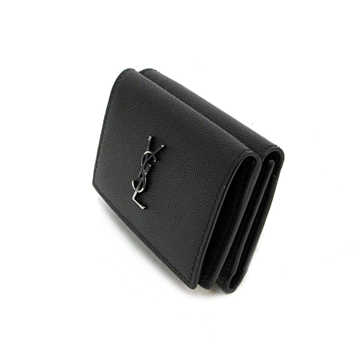 YSL ブラックレザー 三つ折り財布 サンローラン YSL ブラックレザー 三