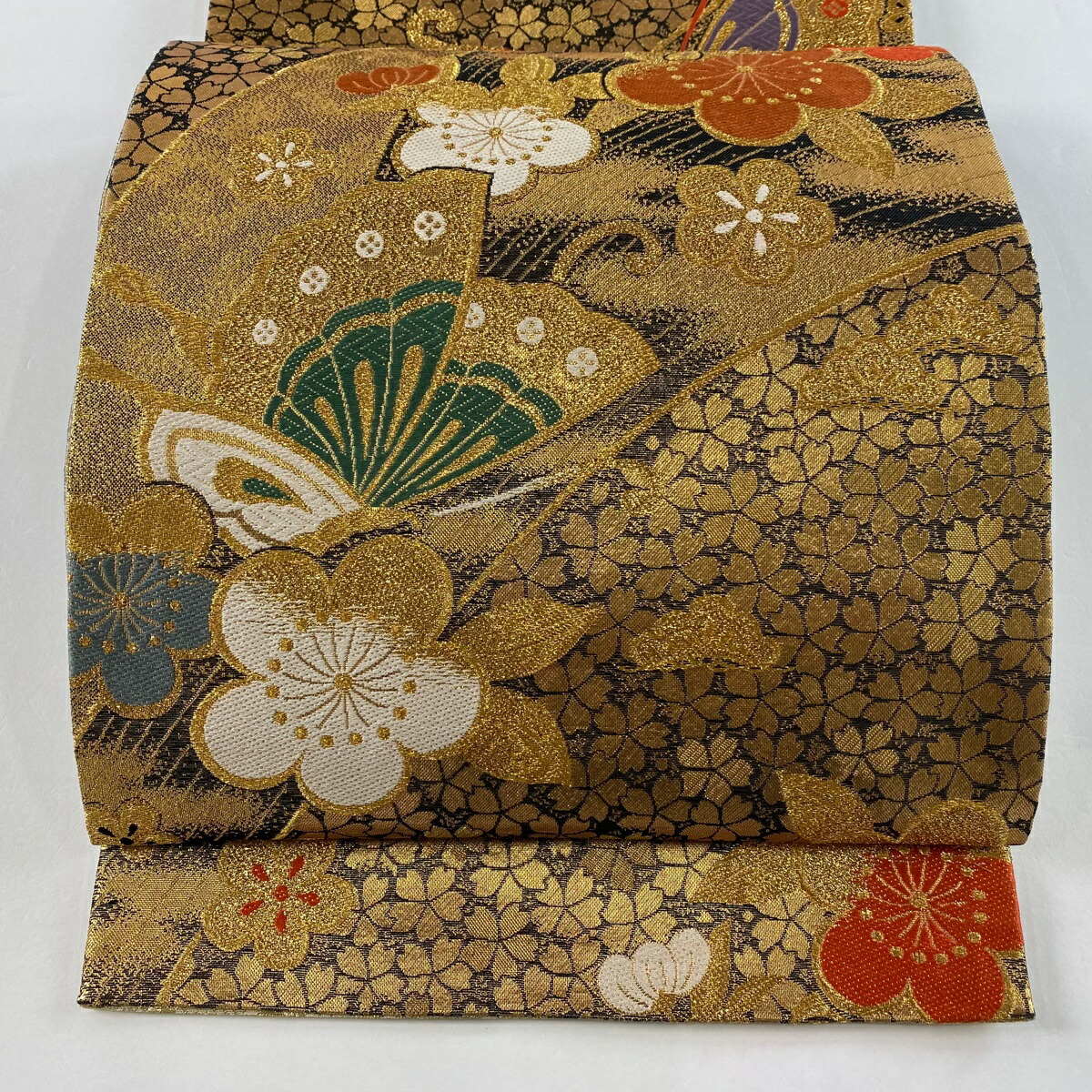 花美人着物□六通柄袋帯 唐織 葡萄蔦文 金糸 逸品 k26