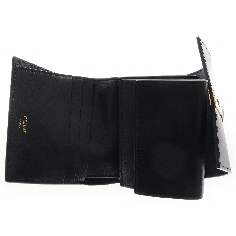 CELINE 黒のレザー三つ折り財布 ゴールド金具 【公式通販】