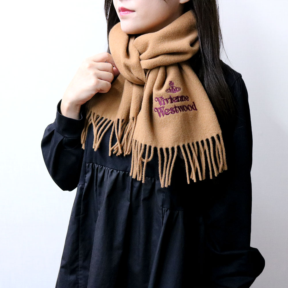 ヴィヴィアンウエストウッドオーブ刺繍チェック×無地ストール大判マフラー