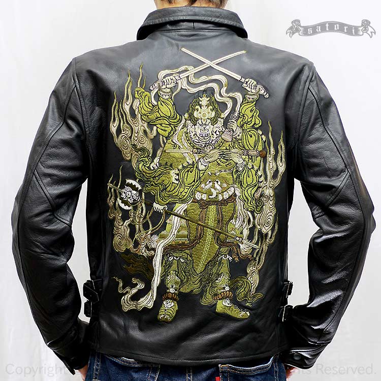 楽天市場】さとり 火焔阿修羅刺繍 襟付き 本皮 レザー ライダース