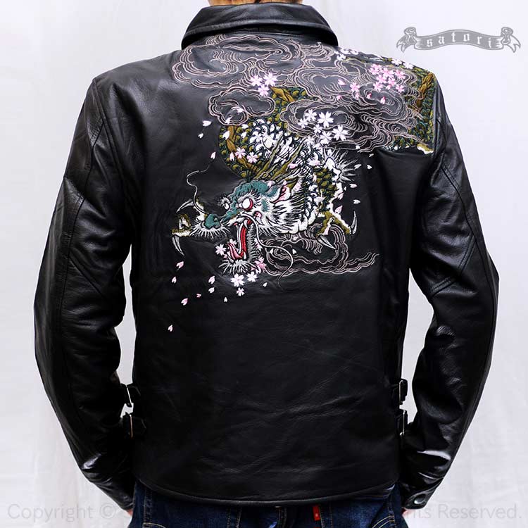 楽天市場】さとり 暴桜雲龍刺繍 襟付き 本皮 レザー ライダース