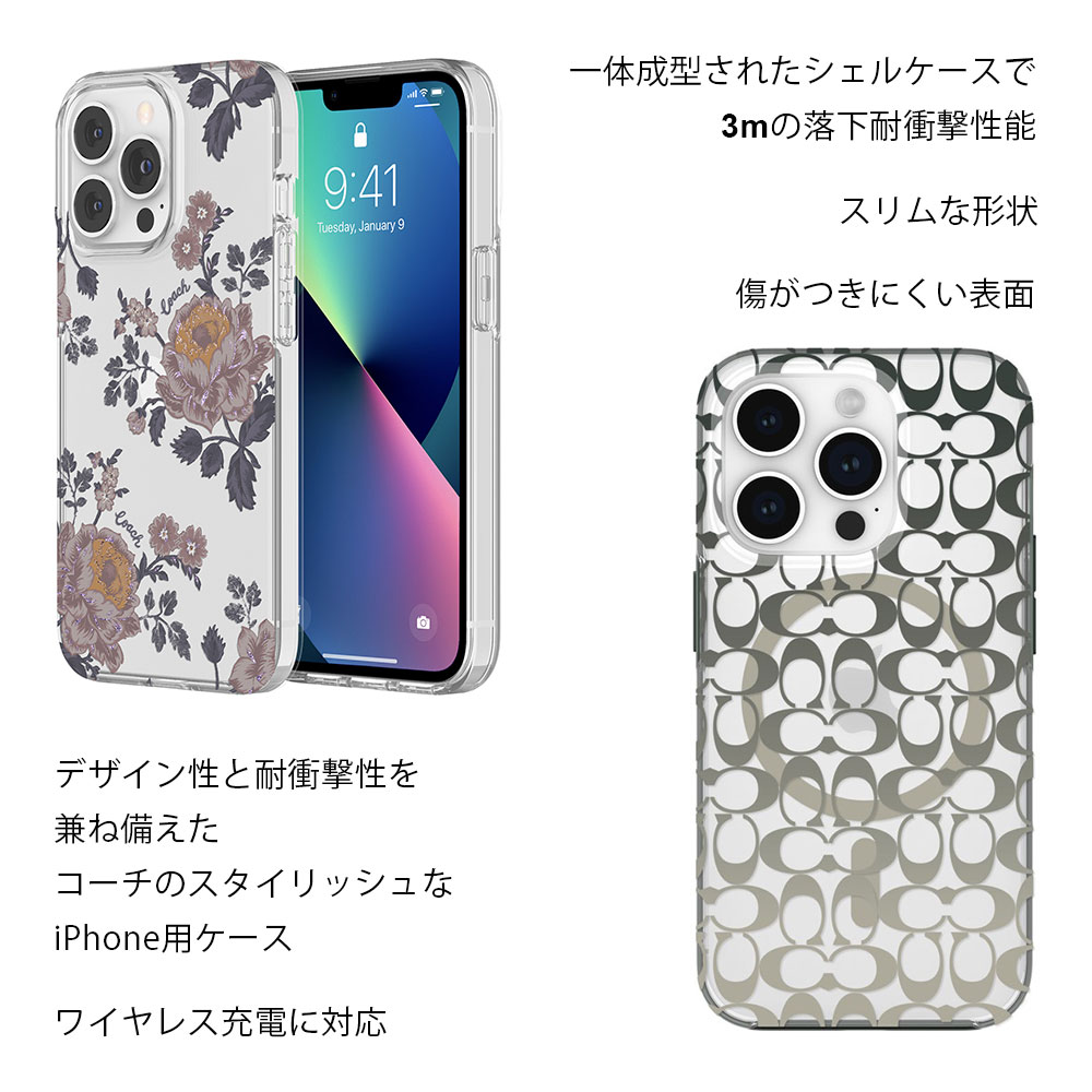 COACH iPhone14PRO手帳型ケース シグネチャー花柄
