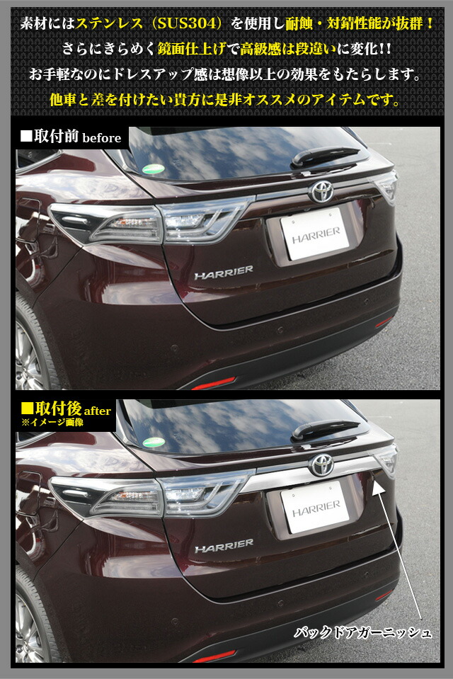 楽天市場】ハリアー 60系 バックドアガーニッシュ ステンレス製 鏡面