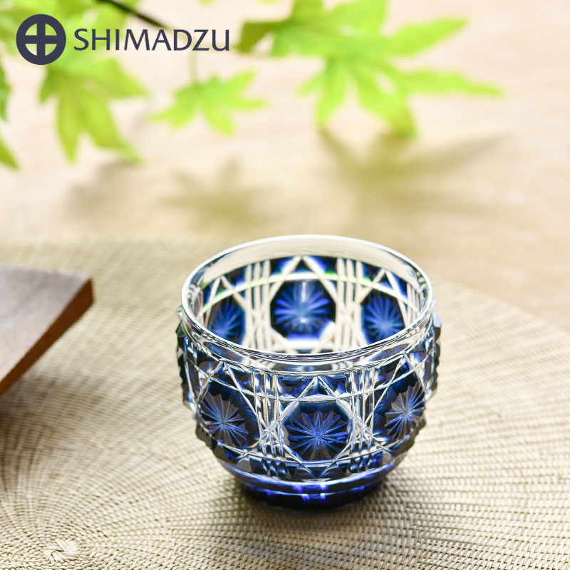 楽天市場】薩摩切子 猪口 大 cut18 藍 復元 島津薩摩切子 薩摩ガラス