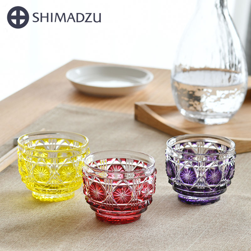 楽天市場】薩摩切子 猪口 大 cut18 島津紫 金赤 黄 復元 島津薩摩切子