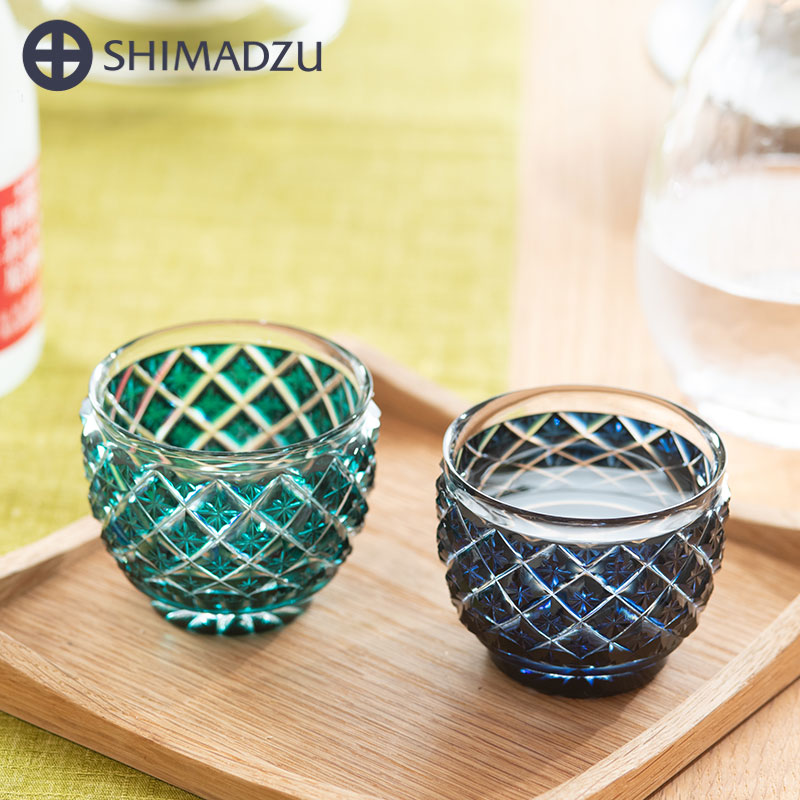 楽天市場】薩摩切子 猪口 大 cut34 緑 藍 復元 島津薩摩切子 薩摩