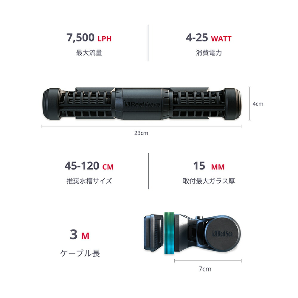 ReefWave45フローポンプレッドシーガラス厚さ3/4インチ (20mm)