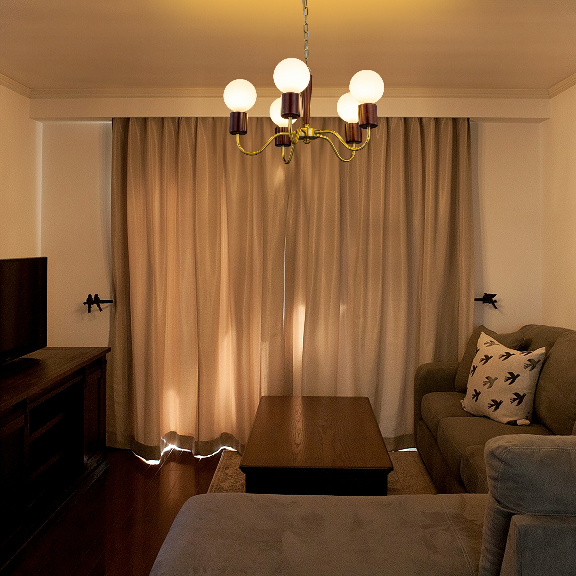 楽天市場】ペンダントライト シャンデリア レトロ 木 真鍮 LED対応 5灯