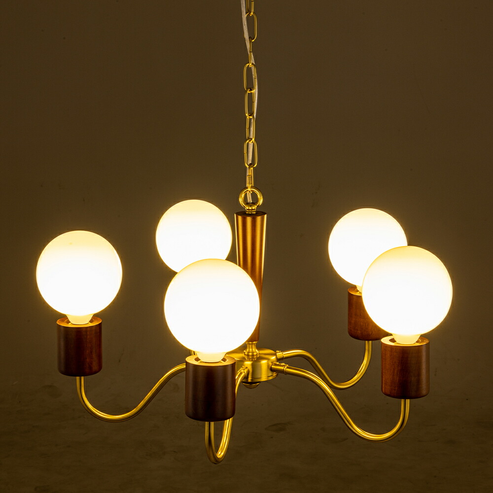 楽天市場】ペンダントライト シャンデリア レトロ 木 真鍮 LED対応 5灯