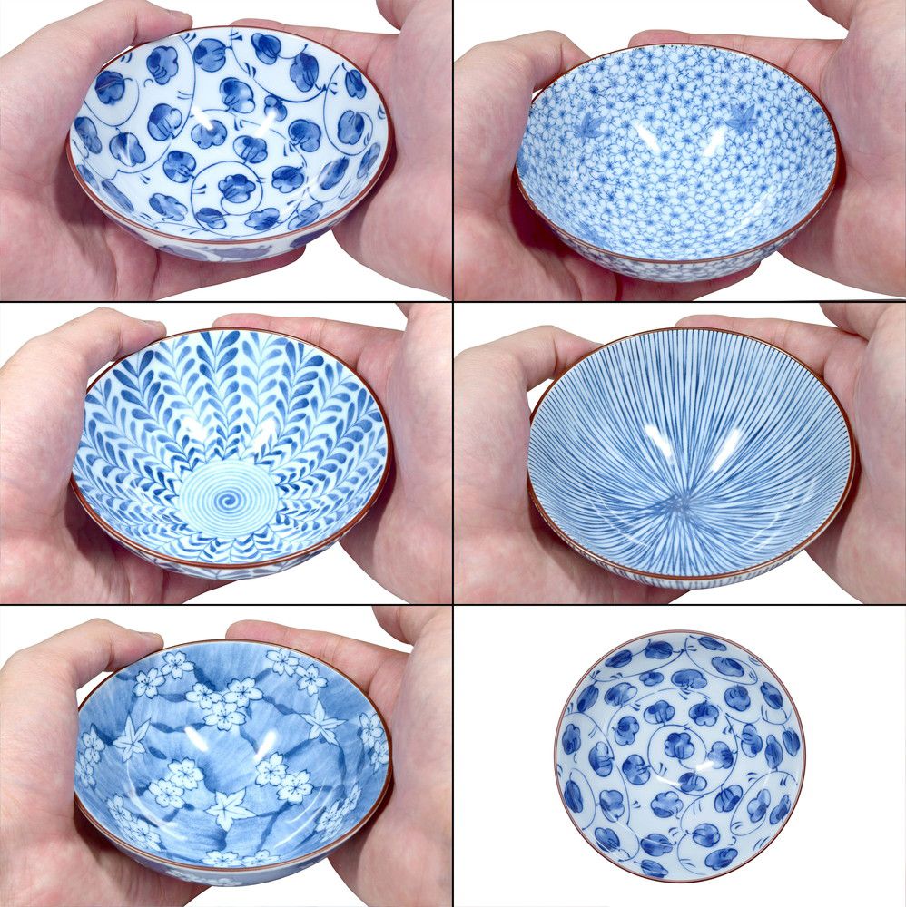 白と青の模様の茶碗5個セット