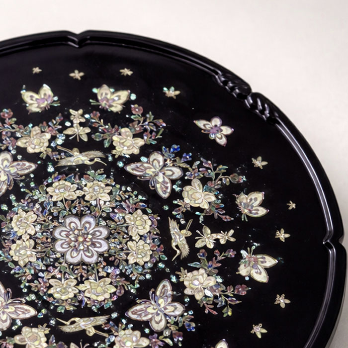 楽天市場】韓国螺鈿漆塗り丸お膳鶴と花柄中□oz-gl-202-m-sおぜん