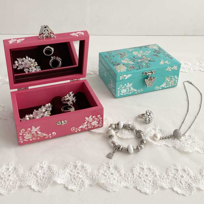 楽天市場】螺鈿の高級ジュエリーボックス・高級螺鈿宝石箱-蝶花ブルー