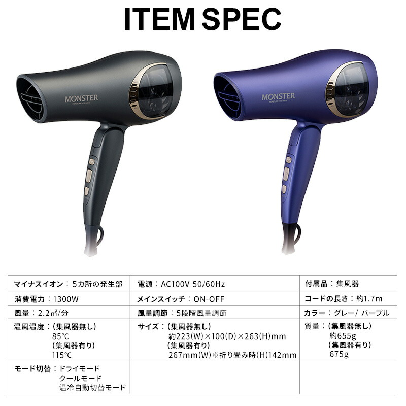 楽天市場】【正規品】KOIZUMI モンスター ダブルファンドライヤー