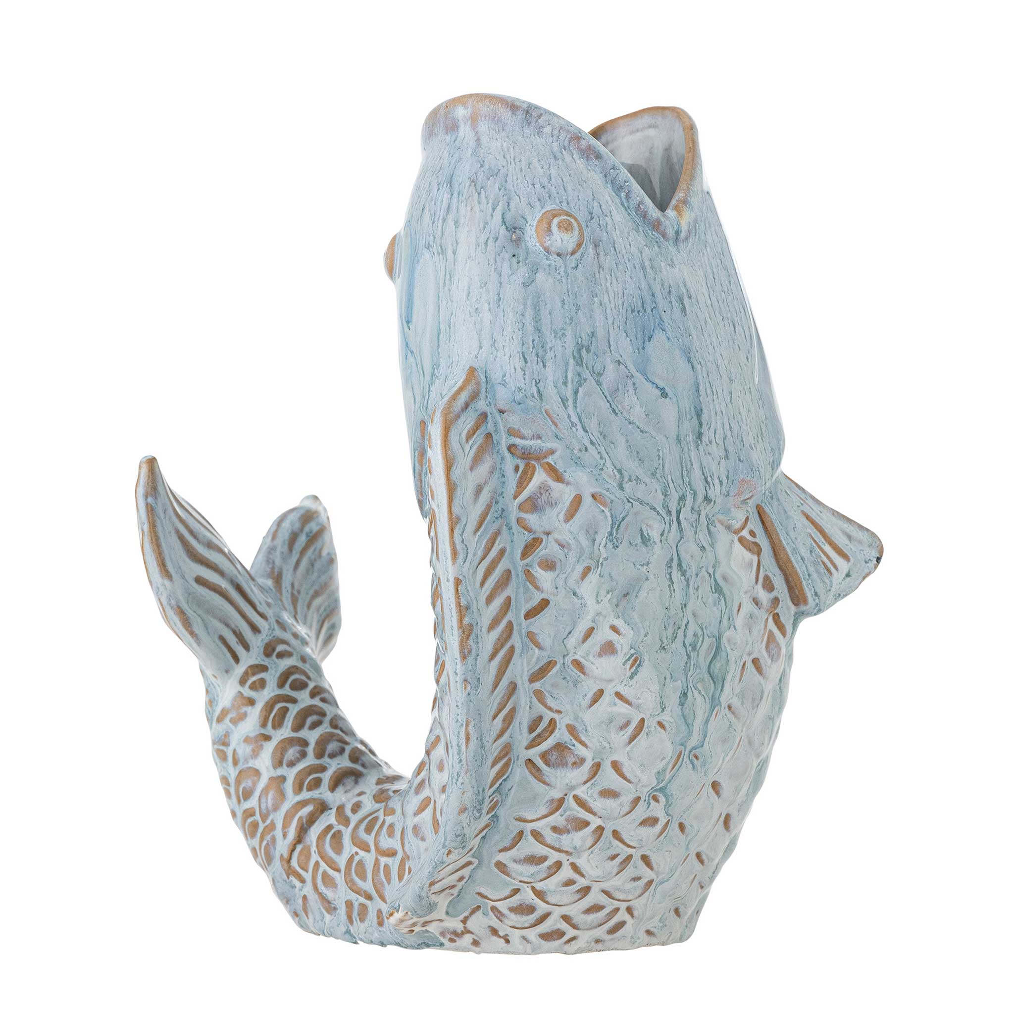 青色ガラス フラワーベース 魚モチーフ 青色ガラス フラワーベース 魚