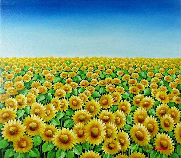 油彩画 フィールダー ひまわり」 F10号 油絵 額入り 風景画 真筆 肉筆