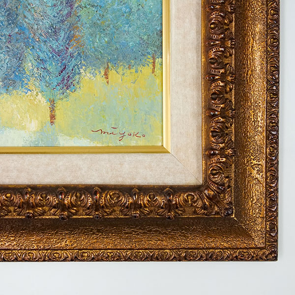 絵画インテリア 額付( 青緑＋金色の枠 ) 油絵 F3-041114 人物女性像