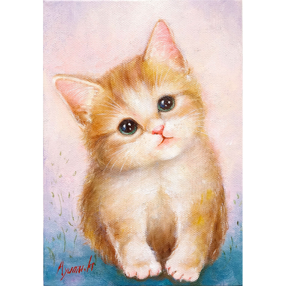 可愛い猫 油絵 額 楽天市場】油彩画 SM号 絵画 仔猫・2 星野歩 手描き