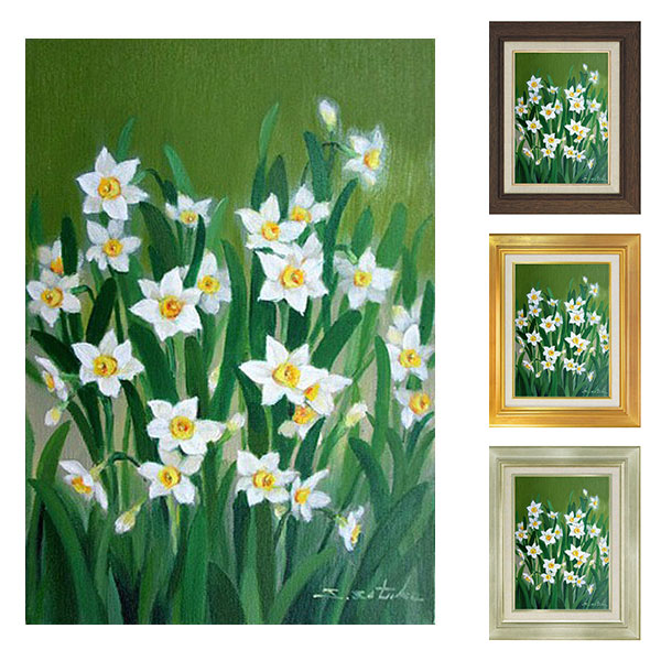 楽天市場】油彩画 F6号 千賀節子 「水仙2」 真筆 額入り 額装絵画