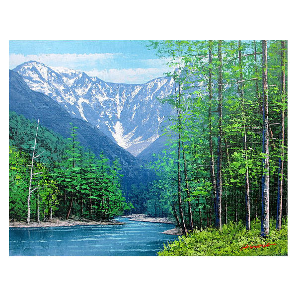 ☆十勝連峰と赤い屋根の家・肉筆油彩画・F6キャンバス ☆十勝連峰と