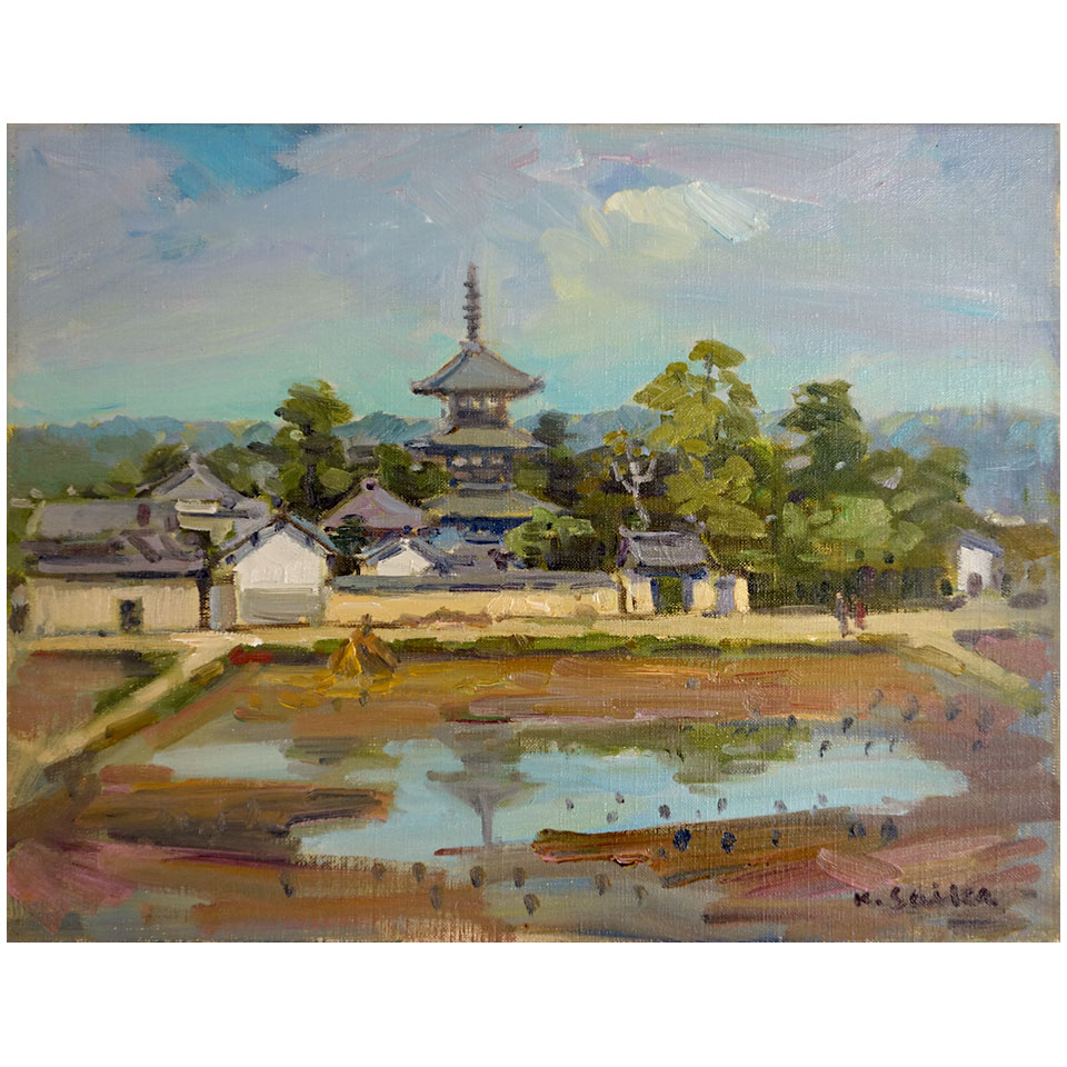 楽天市場】油彩画 F6号 雑賀紀光 法起寺 絵画 油絵 額入り 風景画 聖徳