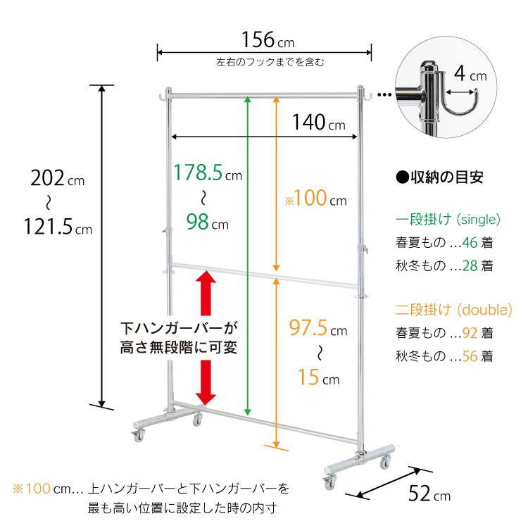 楽天市場】頑丈 ハンガーラック 幅156cm カスタム 耐荷重100kg 高さ