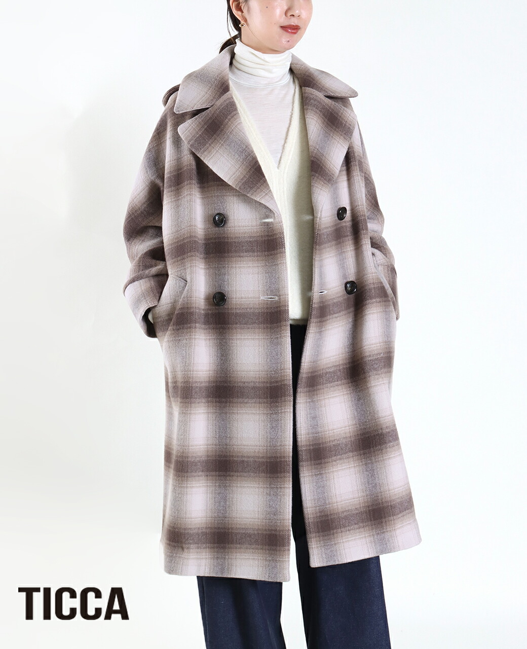 TICCA チェック柄 ダブルコート チェスターコート TICCA（ティッカ