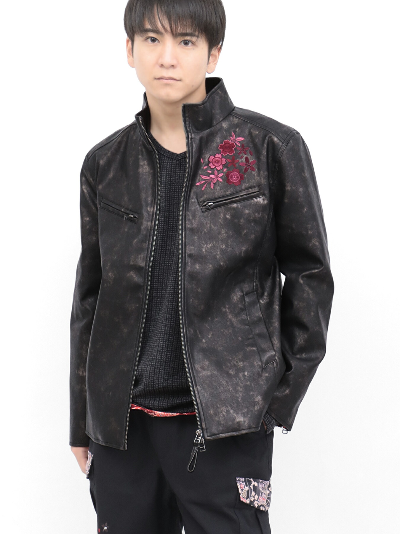 楽天市場】【雅結】桜刺繍ムラ染めフェイクレザージャケット ｜ 羽織