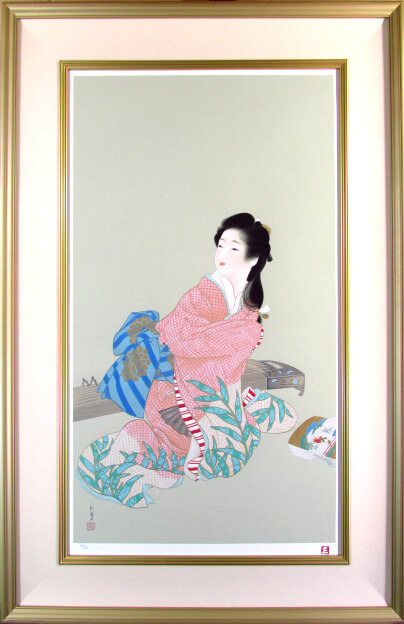 美品 掛け軸 上村松園筆「娘深雪」美人画 名画 シルクスクリーン 限定