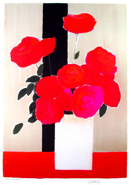 直筆サイン入り☆ベルナール・カトラン『赤いテーブルクロスの上の葡萄