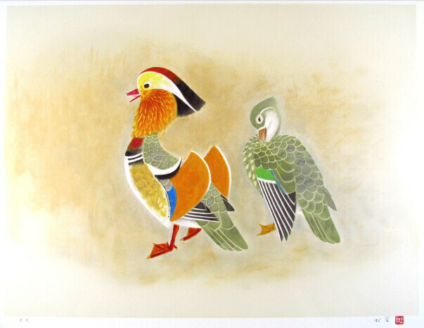 上村松篁【丹頂】木版画 絹本 双幅 美術書院 限定350部 掛軸 上村松篁