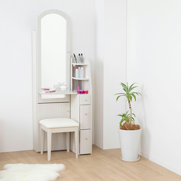 楽天市場】ドレッサー 姿見 スリム コンセント付き 一面鏡 白 収納
